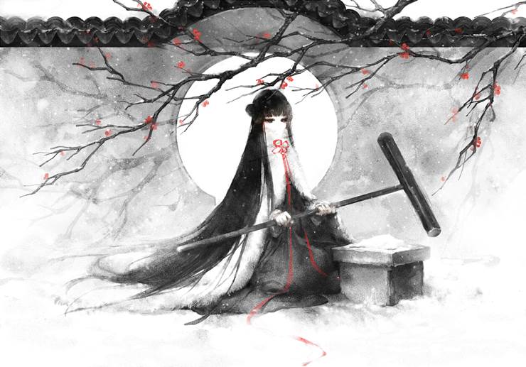 light snow, snowflake, Han costume, beautiful, traditional Asian outfit, original 1000+ bookmarks