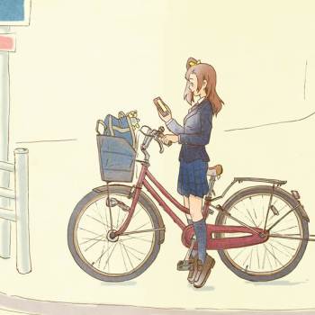 自转车通学|ろくろお的自行车人物插画图片