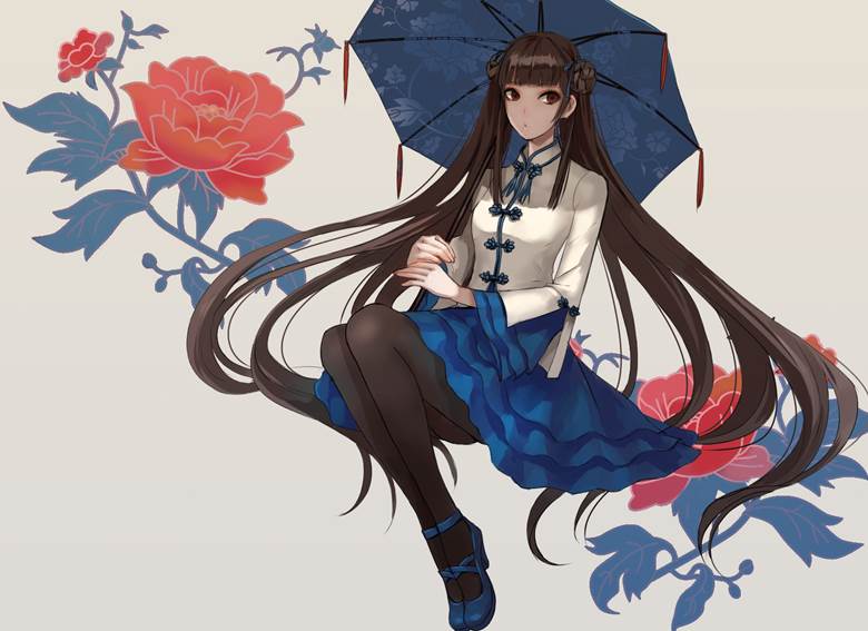 original, creation, girl, Chinese, black hair, twin ponytails, Chinese lolita, Original 500+ bookmarks, tight, Chinese style