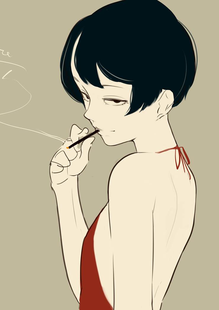 栄华のあかし|稗田やゑ的吸香烟的人物插画图片