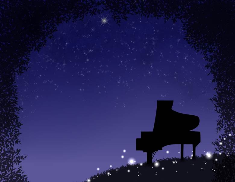 夜のピアノ＿星降る夜に|すずうさぎ的弹钢琴pixiv插画图片