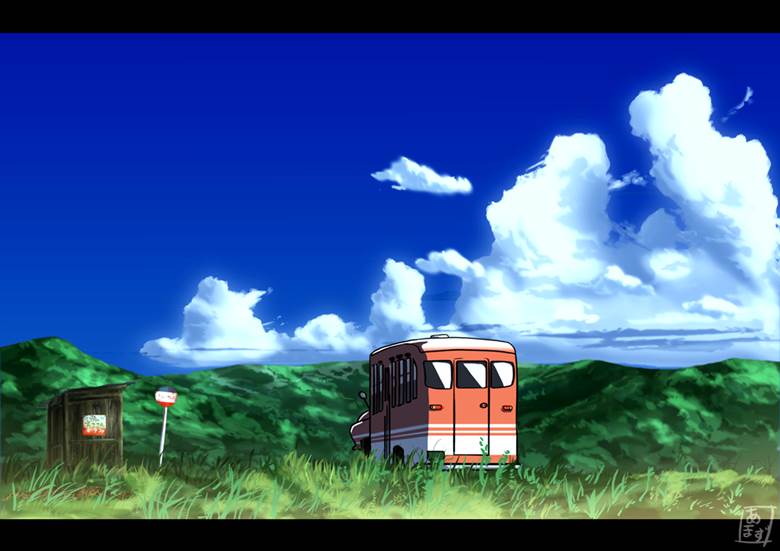 积雨云, 风景, bus stop, 蓝天