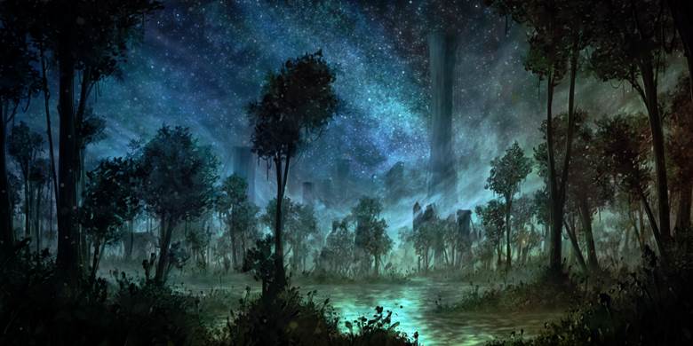 nature, 风景, 原创, 涂鸦, sky, night, star, forest, trees