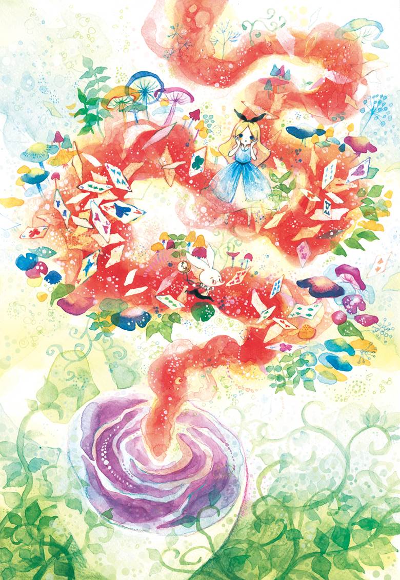 watercolor, traditional, alice, fairy tale, magic, alice in wonderland