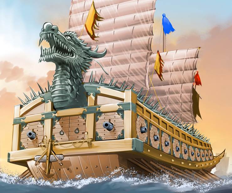 亀甲船|插画师百轰的帆船插画图片