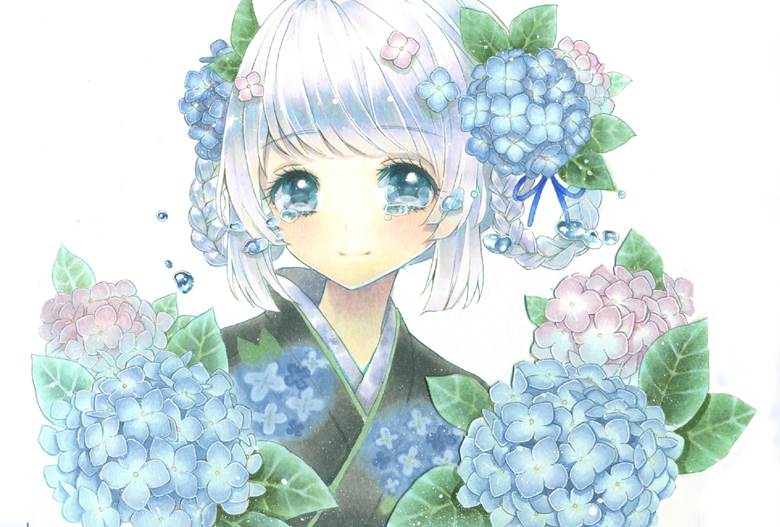 copic, traditional, original, beautiful, please post the making-of, hydrangea, rainy season look, Original 300+ bookmarks, flowers and girls, kimono