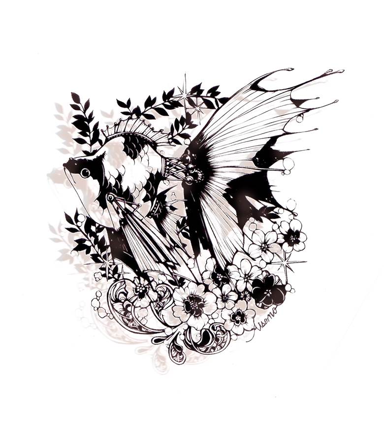 剪纸画, 手绘, 原创, 金鱼