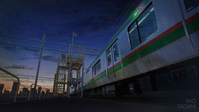 早朝の车两基地|RyoTagami的Pixiv高清风景插画图片
