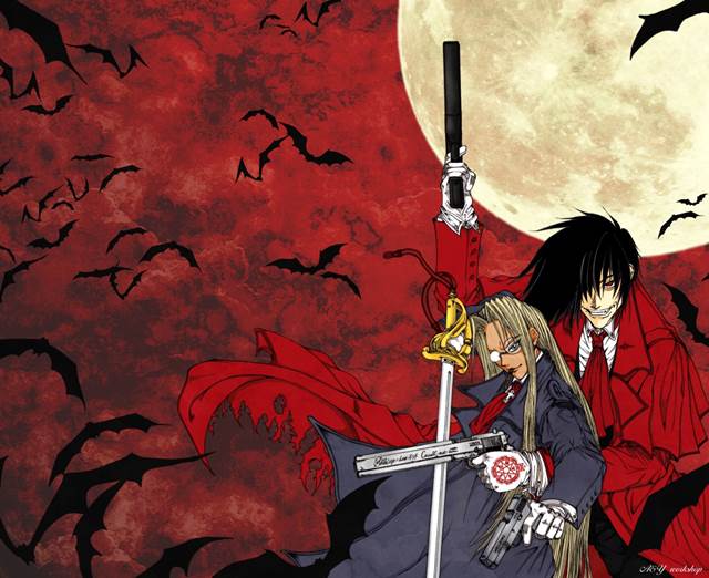 hellsing, 阿卡多, Integra, moon, bat