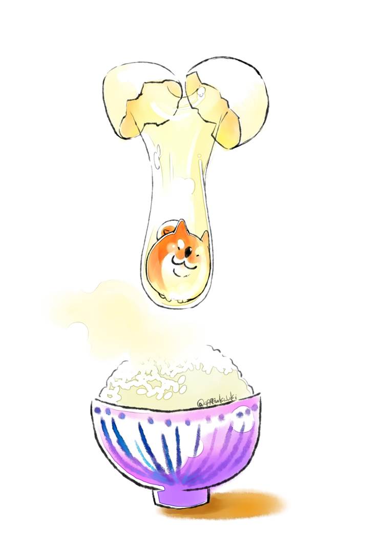 我想吃鸡蛋盖饭|插画师雨季的狗类动物插画图片
