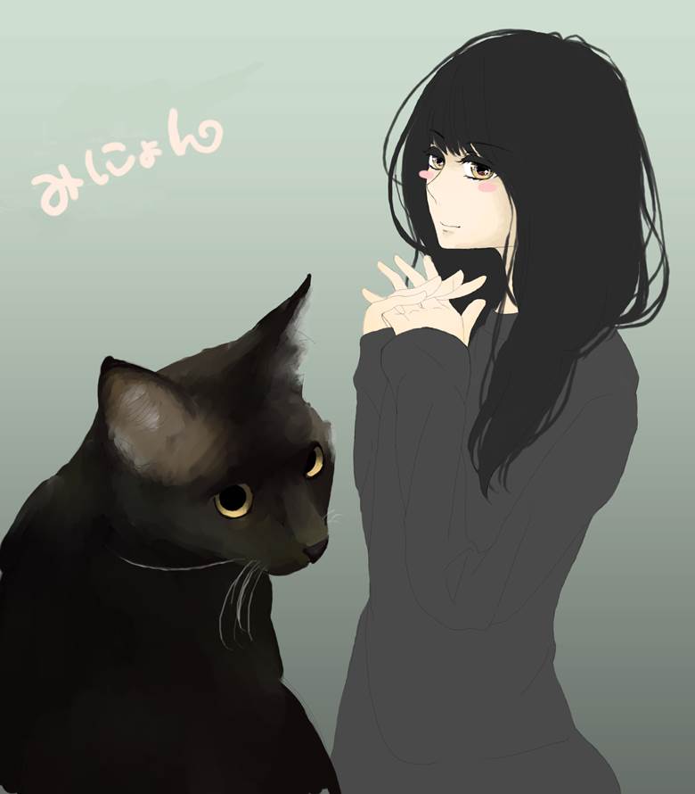 友达んちの饲い猫|おらんだ的黑猫动物插画图片