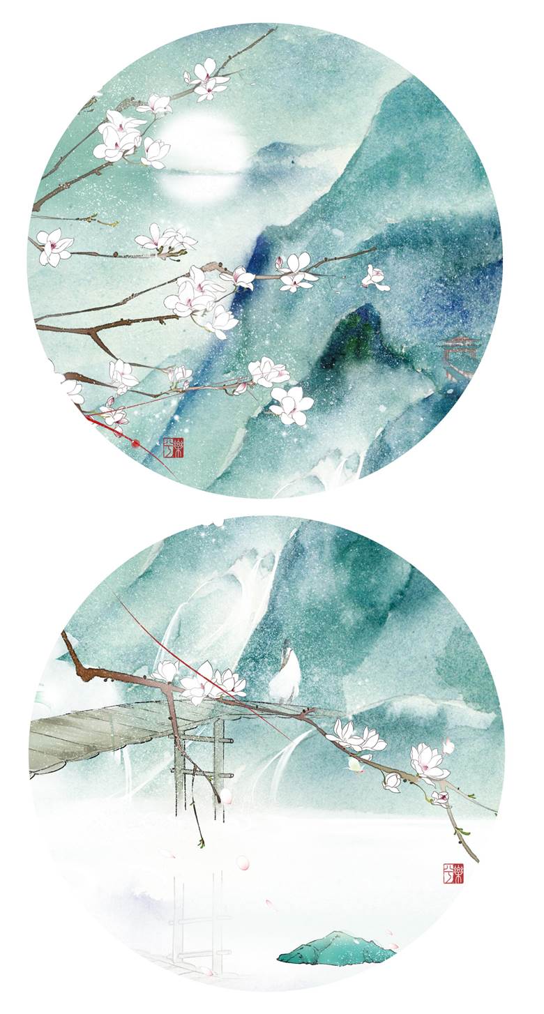 ink painting, 古风, original works, Chinese style, watercolor, Hanfu, ancient, mountain, 风景