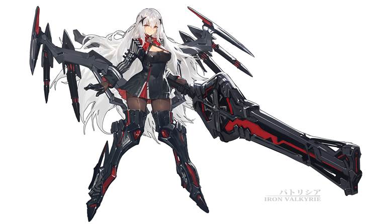 black tights, original, mecha girl, standing picture, germany, white hair, mole under the eye, original 10000+ bookmarks, large sword