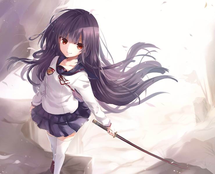 女孩子, sword-carrying high school girl, Japanese sword, 终结的炽天使, Mahiru Hiiragi