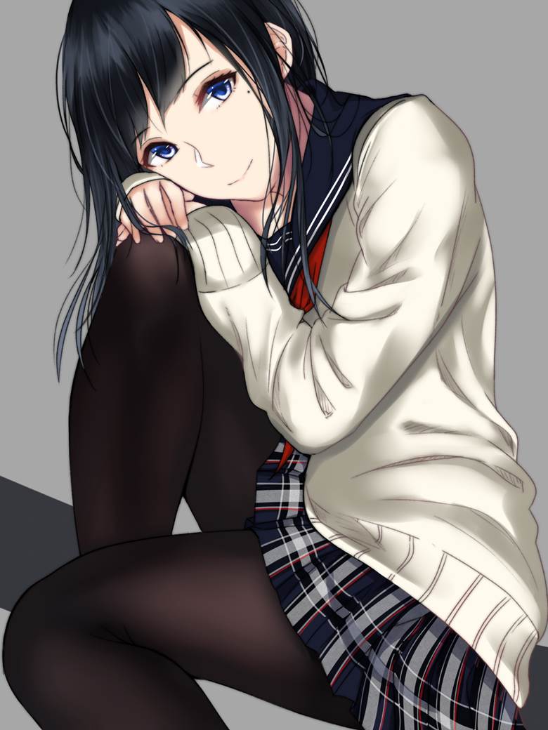 黒发黒スト女子高生|サイトー的pixiv女高中生插画图片