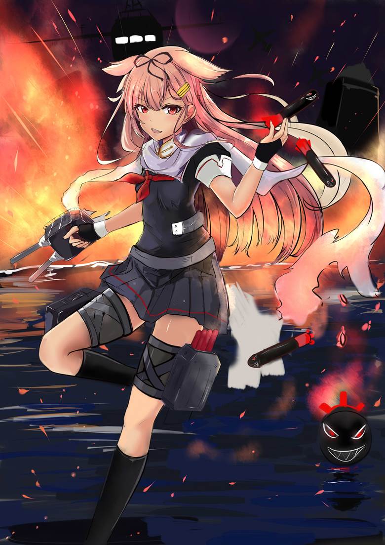驱逐舰真是太棒了！, 涂鸦, Yuudachi Kai Ni, Yuudachi, 舰队collection, 女孩子, Yuudachi (Kantai Collection), 战场上的舰娘