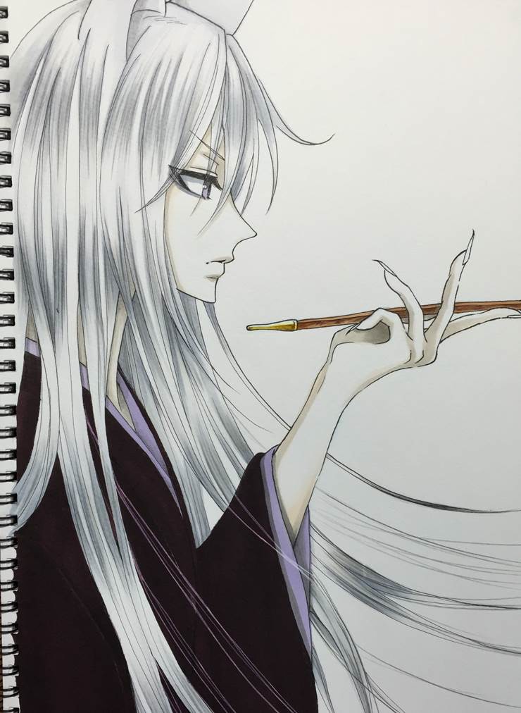 kamisama kiss, tomoe, 狐狸, Yoko, copic马克笔, 手绘, manga, 动画, kimono, kiseru