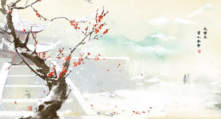 ink painting, 古风, original works, Chinese style, Hanfu, woman, scenery