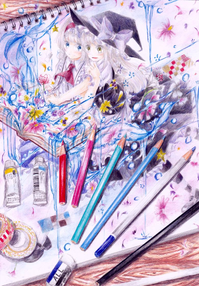 手绘, 彩色铅笔, 东方, 爱丽丝, pastel, marisa, transparent watercolor, 爱丽丝・玛格特罗依德, Touhou Project 100+ bookmarks