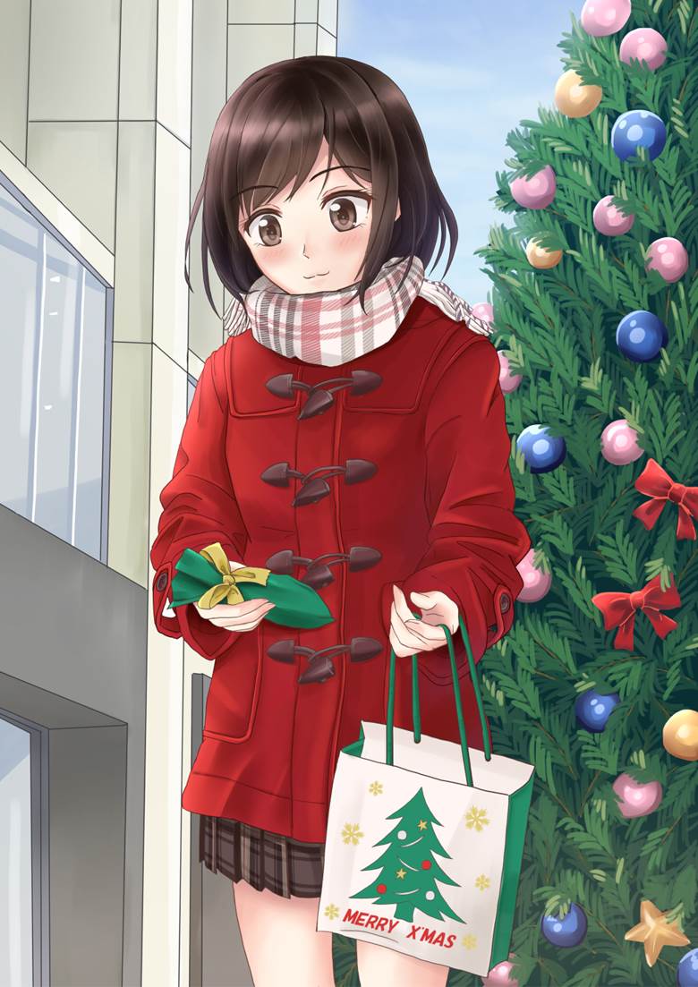 圣诞节, Christmas tree, 女孩子, 女高中生, uniform, duffle coat, 围巾, 原创, 原创100收藏, Original 500+ bookmarks