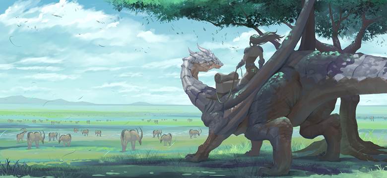 dragon with grassland|NORWATA的Pixiv风景壁纸插画图片