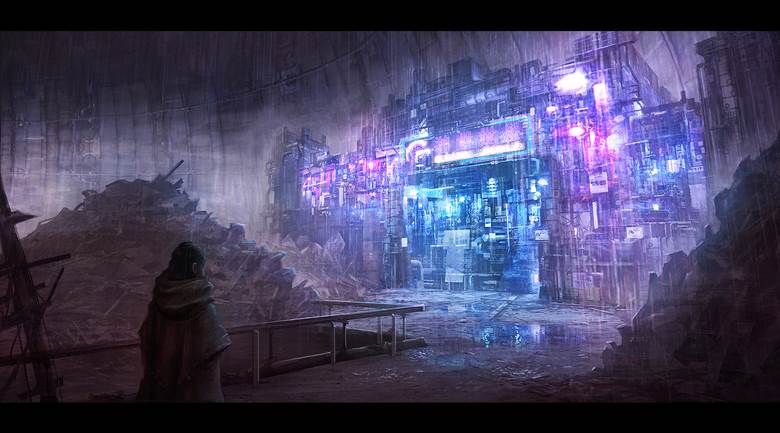 概念艺术, matte painting, 奇幻, 原创, background, city, town, rain, 原创1000users加入书籤, 风景