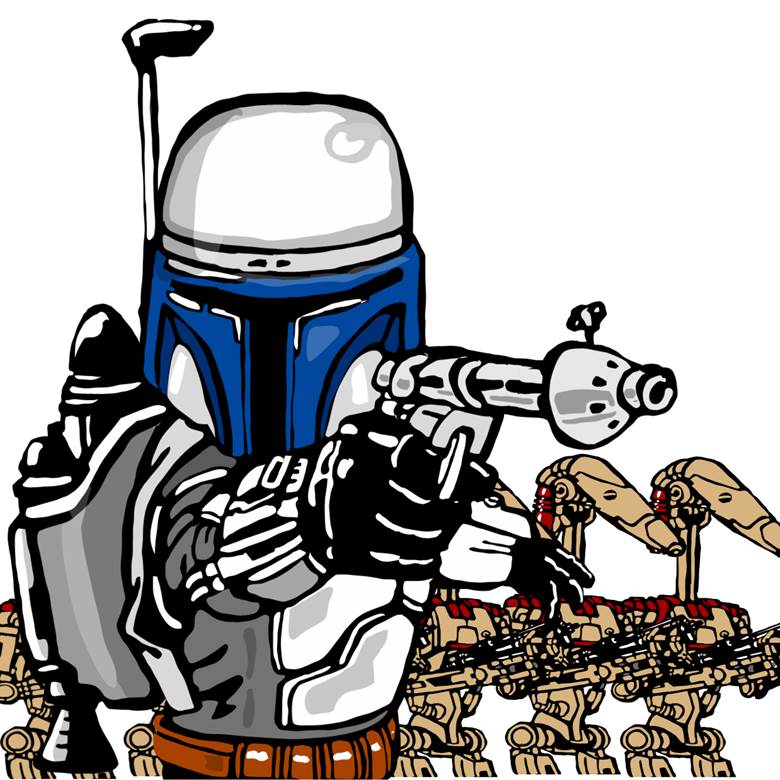 Jango Fett, battle droid, Bounty Hunter, 电影, 星球大战, 星球大战, Battle Droid, Jango Fett