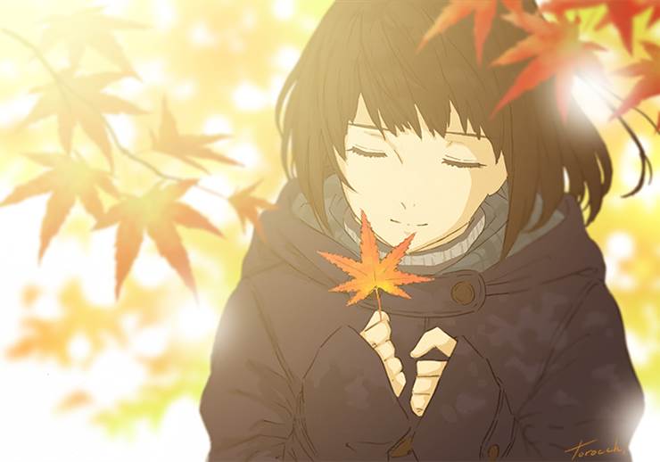 原创, 女孩子, autumn leaves, closed eyes, 波波头, 原创5000users加入书籤