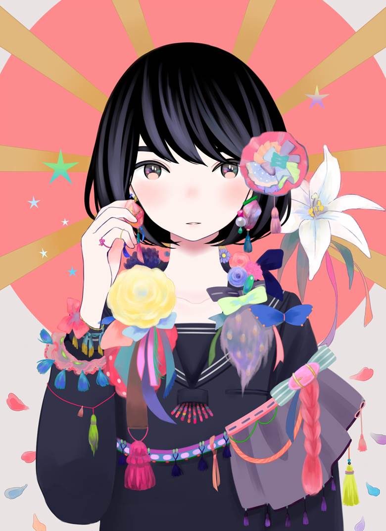 原创, 女高中生, 水手服, 女孩子, 品味优雅, 黑色水手服, black bob hair