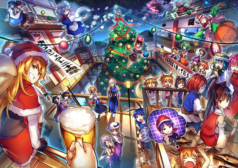 东方, 东方圣诞节, 东方Project20周年纪念插画, Touhou group picture, Christmas tree, 长裙, 东方project1000收藏