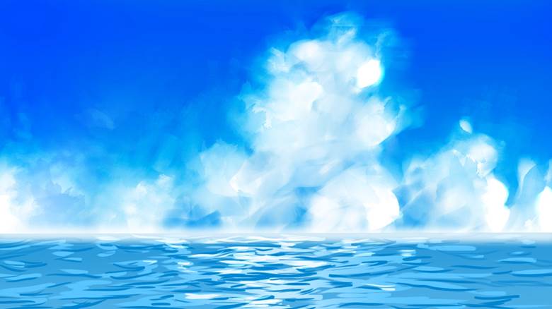 积雨云, 云, landscape painting, 风景, sea