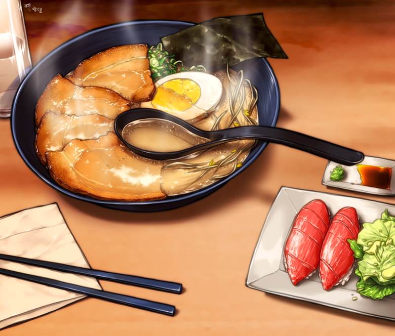 ラーメンとすし|Randle的寿司美食插画图片