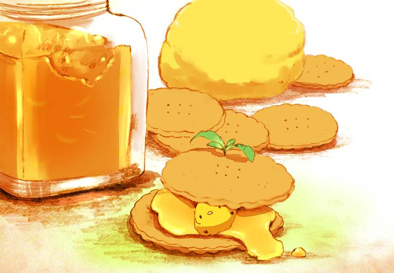 大麦ビスケットのゆずジャムサンド|チャイ的Pixiv甜点小鸡插画图片