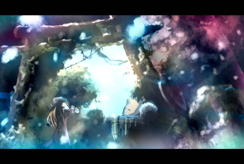 秘封俱乐部, 东方, 玛艾露贝莉·赫恩, 宇佐见莲子, background, snow, Trojan Green Asteroid, Torii