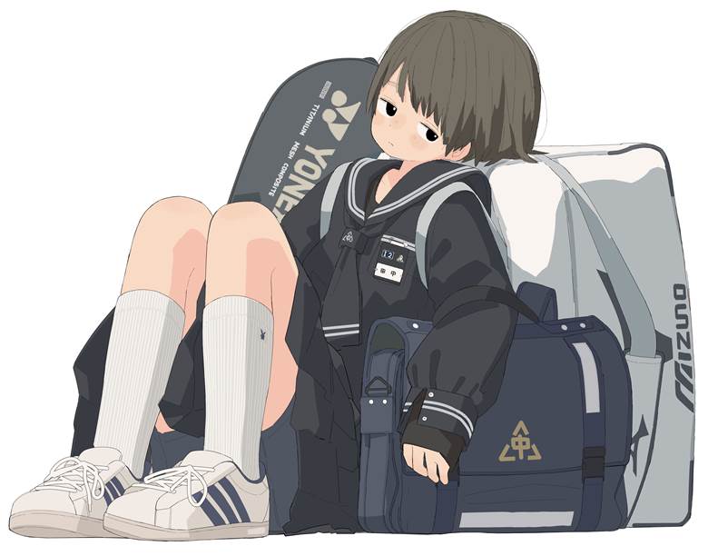 original, uniform, girl, black sailor uniform, rib socks, short hair, duffel bag, Original 300+ bookmarks
