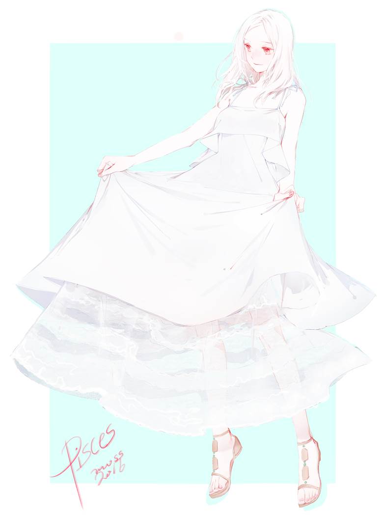 Imoko, white, zodiac signs, sleeveless dress, summer dress, white hair, original 3000+ bookmarks, white dress