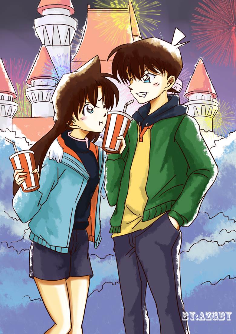 名侦探柯南, doujin, mouri ran, 新一×兰, Shinichi Kudo, 涂鸦