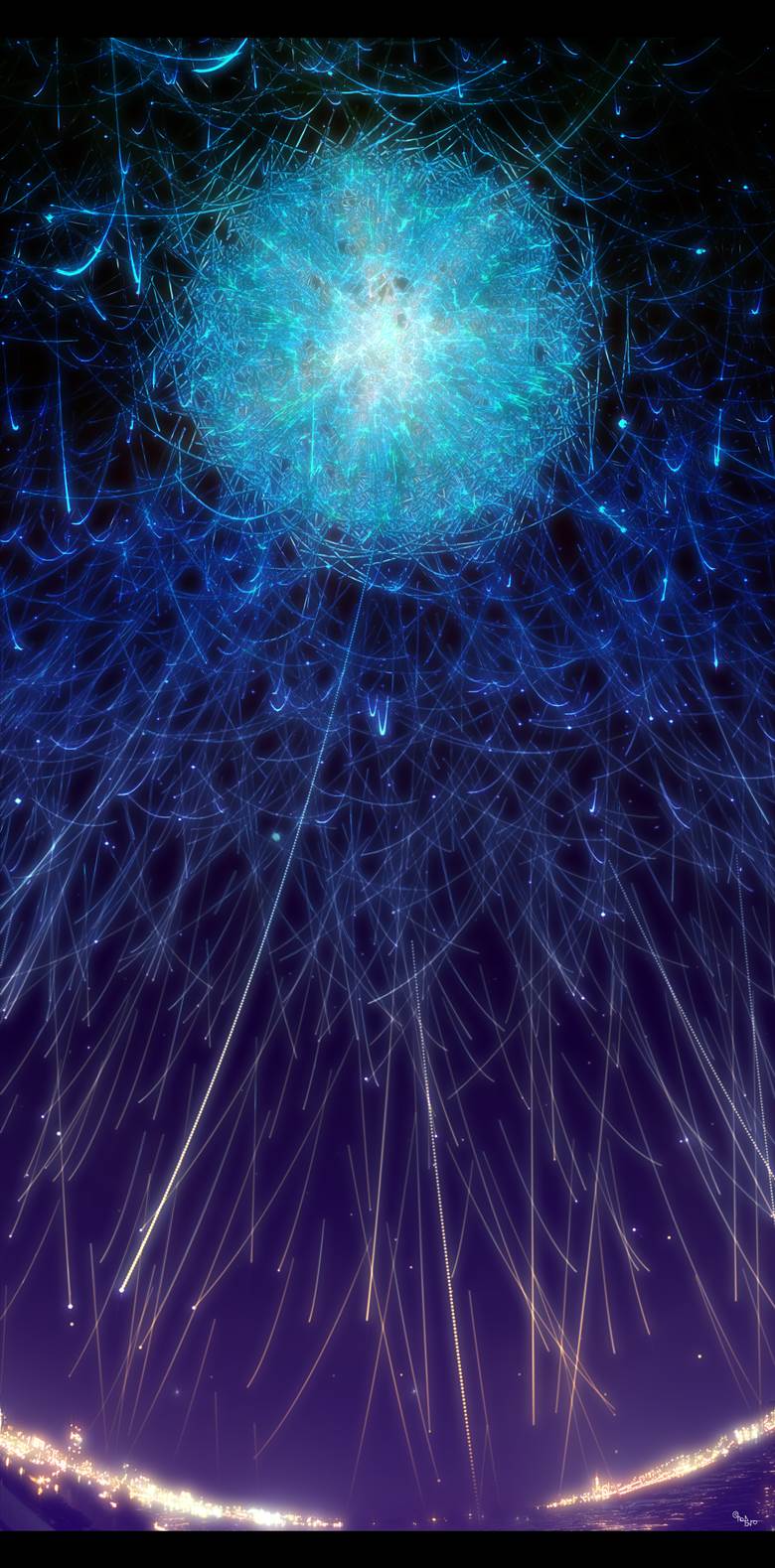 original, hikaru, background, scenery, scenery, sea, harbor, night view, fireworks