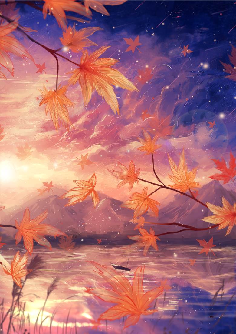 风景, 云, 夕阳, background, autumn leaves