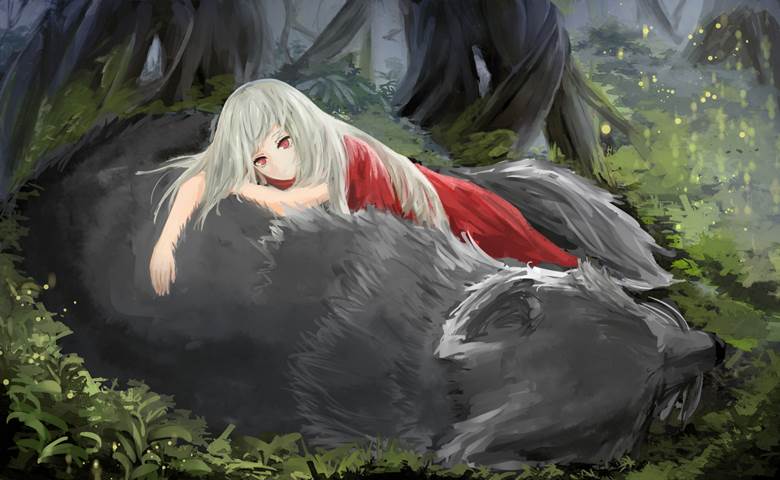 原创, Little Red Riding Hood, wolf, background, dark fantasy, fairy tale, 大灰狼和小红帽, beauty and the wolf