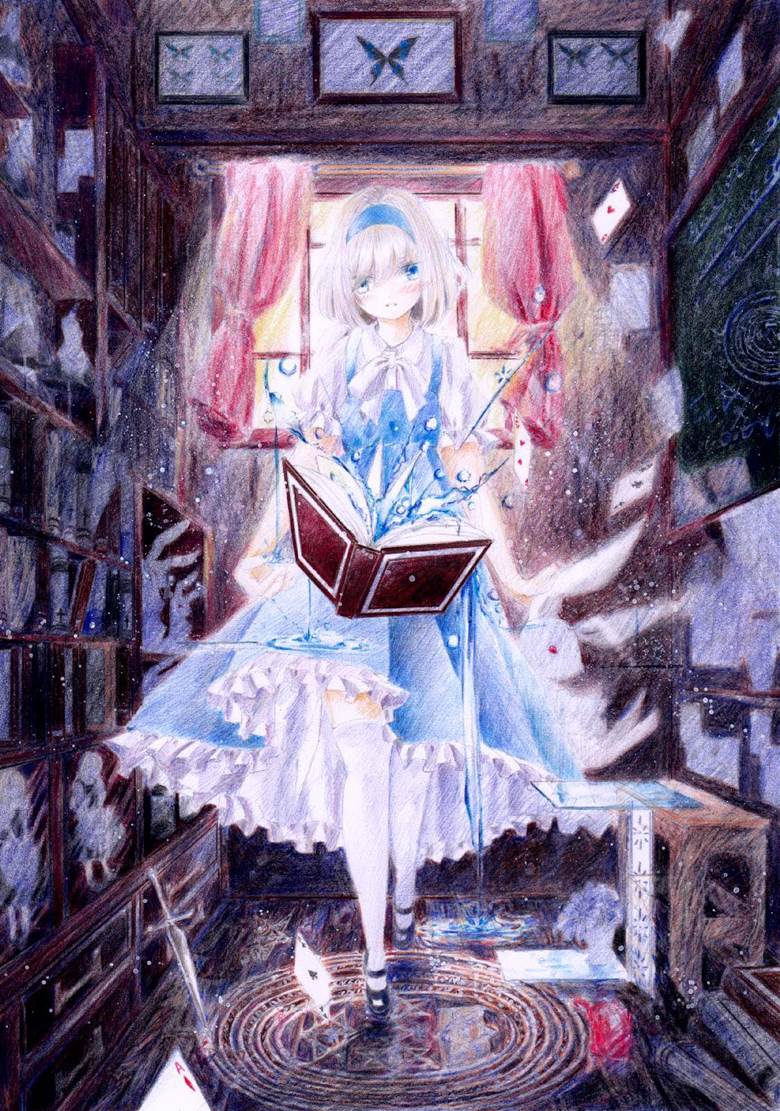 Touhou, alice, traditional, color pencil, transparent watercolor, alice margatroid, Touhou Project 100+ bookmarks