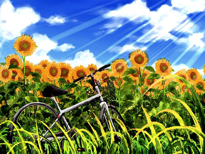 夏の空気|うねぱん的自行车人物插画图片