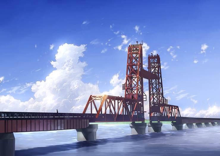 越后川昇开桥|サト＿アツ的桥梁风景插画图片