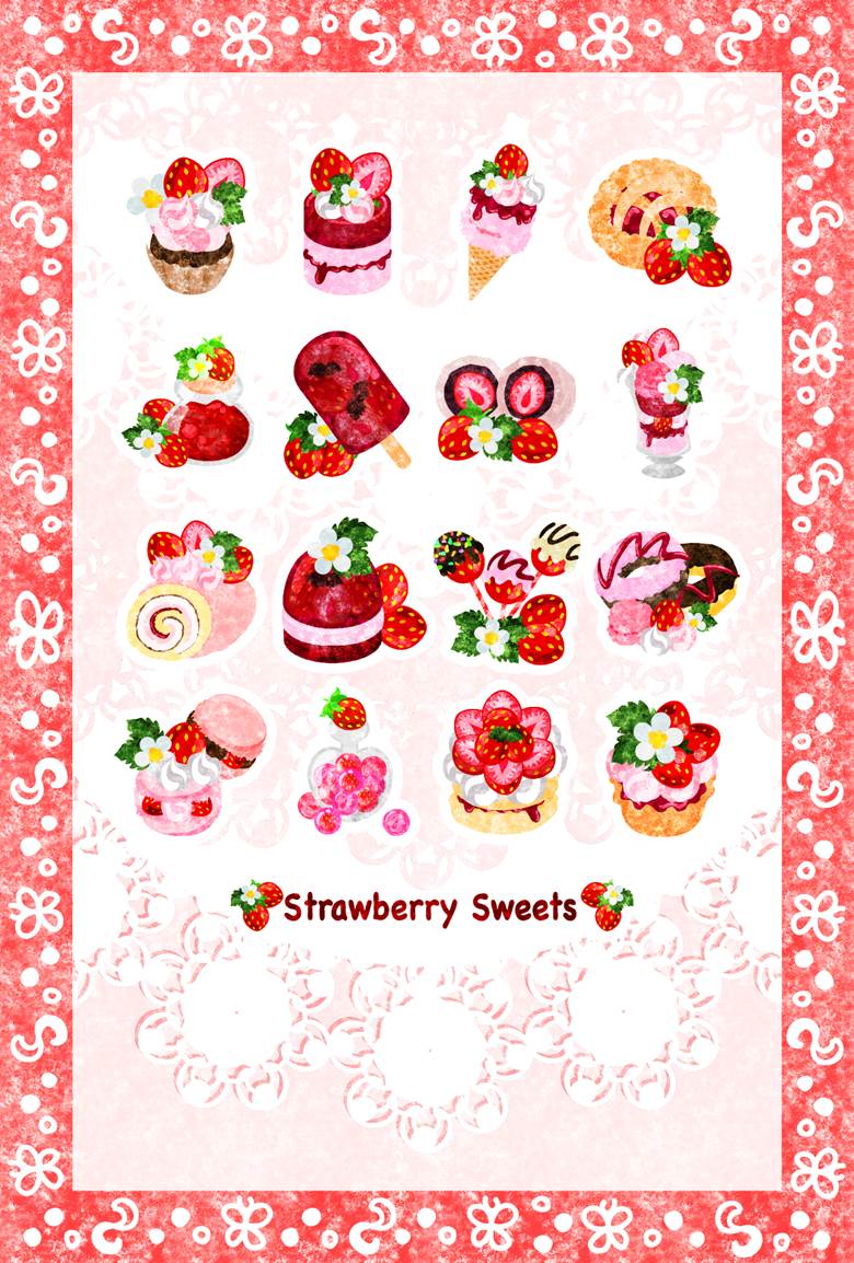 Strawberry sweets1|AtelierB/W的Pixiv美食插画图片