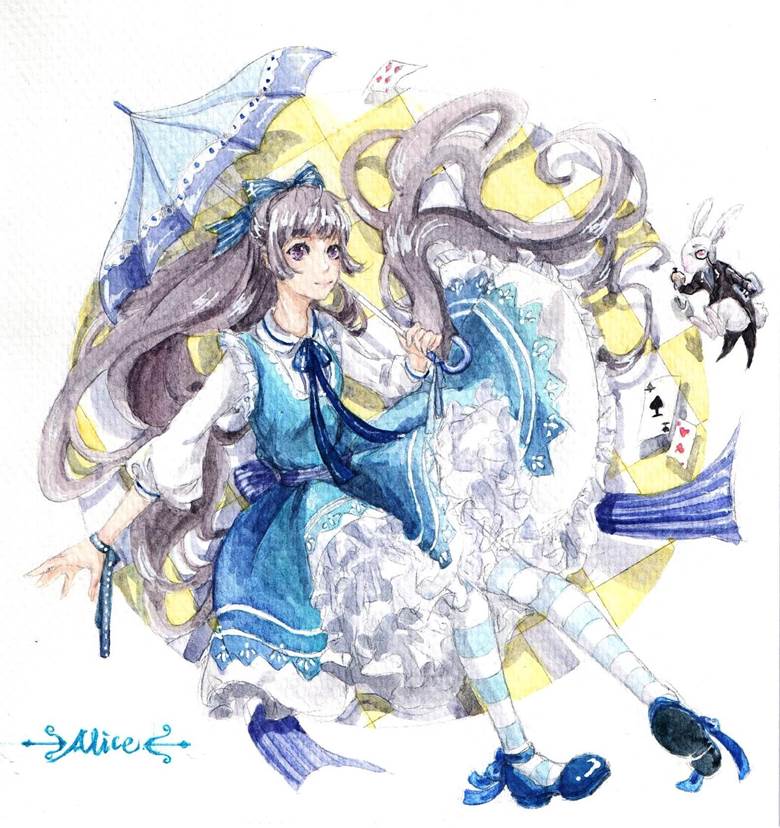 Alice, illustration, watercolor, alice in wonderland