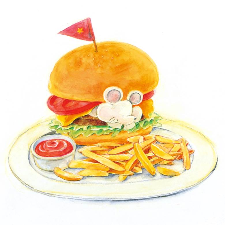 ハンバーガー|とわたななお的汉堡包美食插画图片