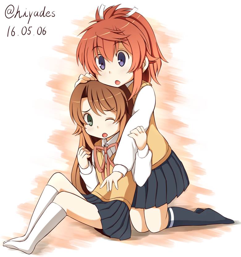 non non biyori, Natsumi Koshigaya, Komari Koshigaya, shoeless, socks with stripes, white socks