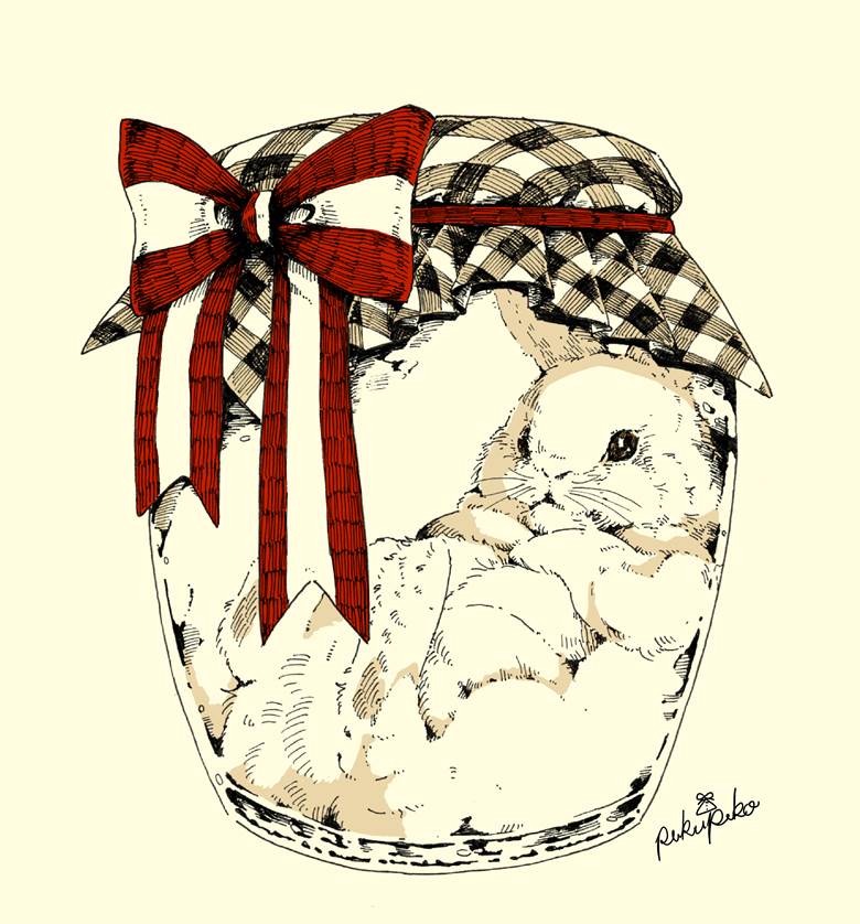 うさぎひとさじいかが|ぷくぺこお的小兔子动物插画图片