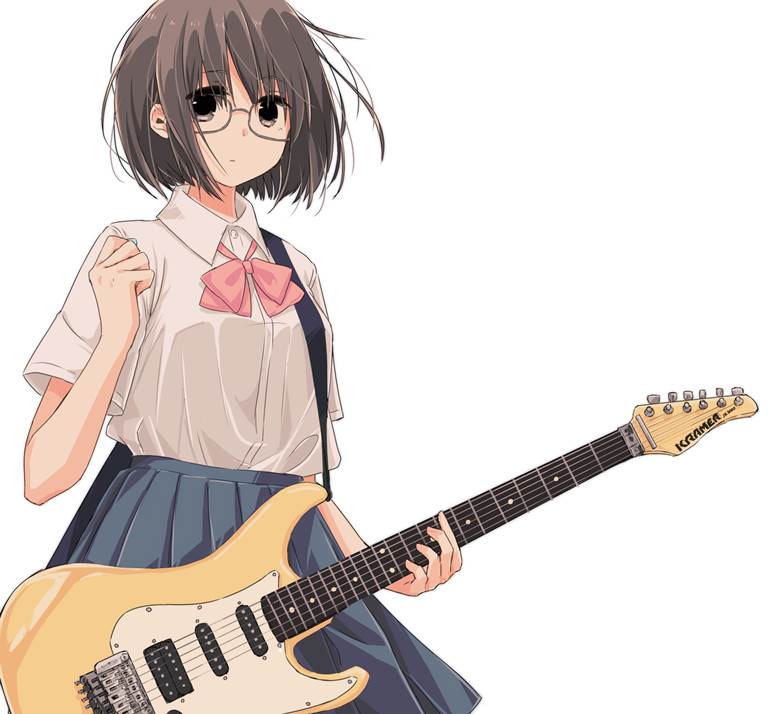 ギターを持つ女子高生|まつだひかり的弹吉他人物插画图片