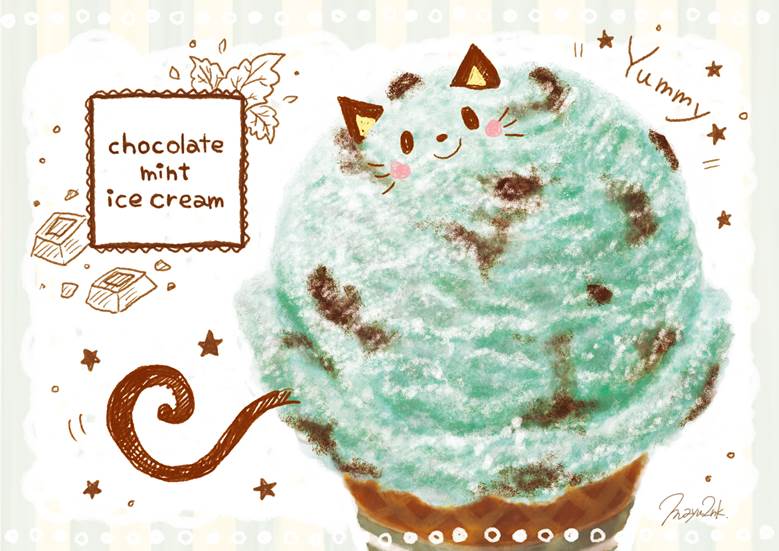 チョコミントアイスクリーム|いわさきまゆこ的Pixiv美食插画图片